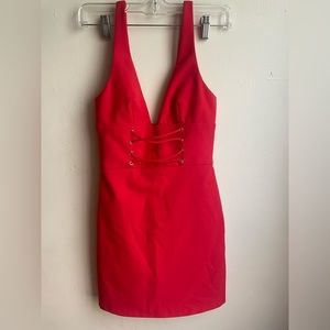 Zara Trafaluc Red Plunge V Neck Lace Front Mini Party Dress